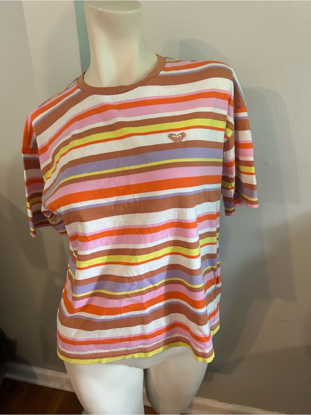 Roxy Striped Tee in Brown, Pink, Orange & Yellow